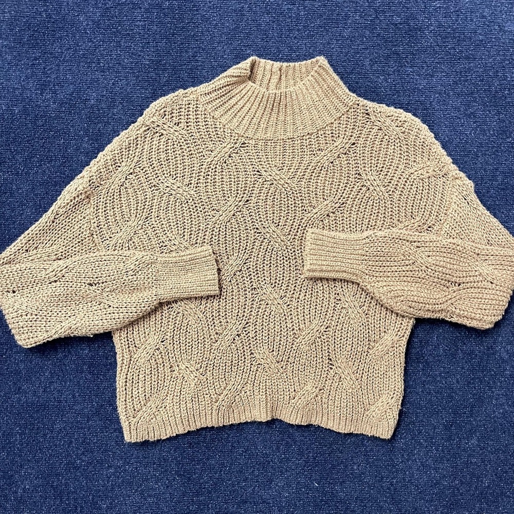American Eagle Outfitters Sweater Womens Small‎ Beige Knit Mock Neck Pullover